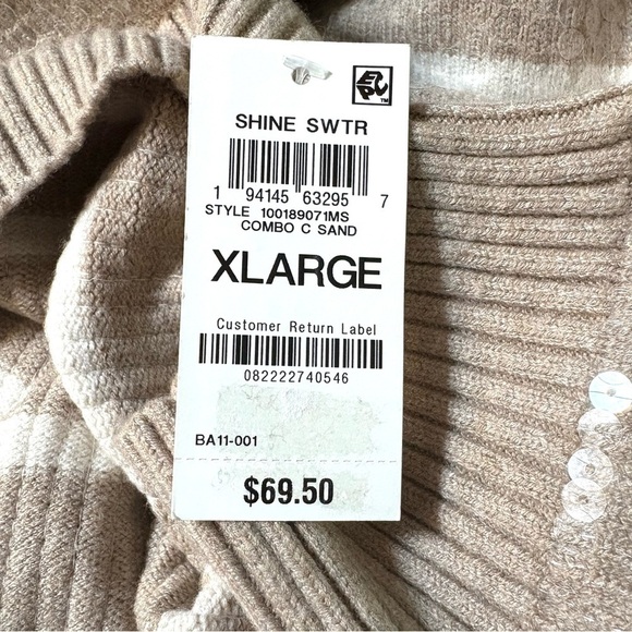 On 34th Women's Sequined Striped Mock-Neck Sweater Size XL - Picture 7 of 12